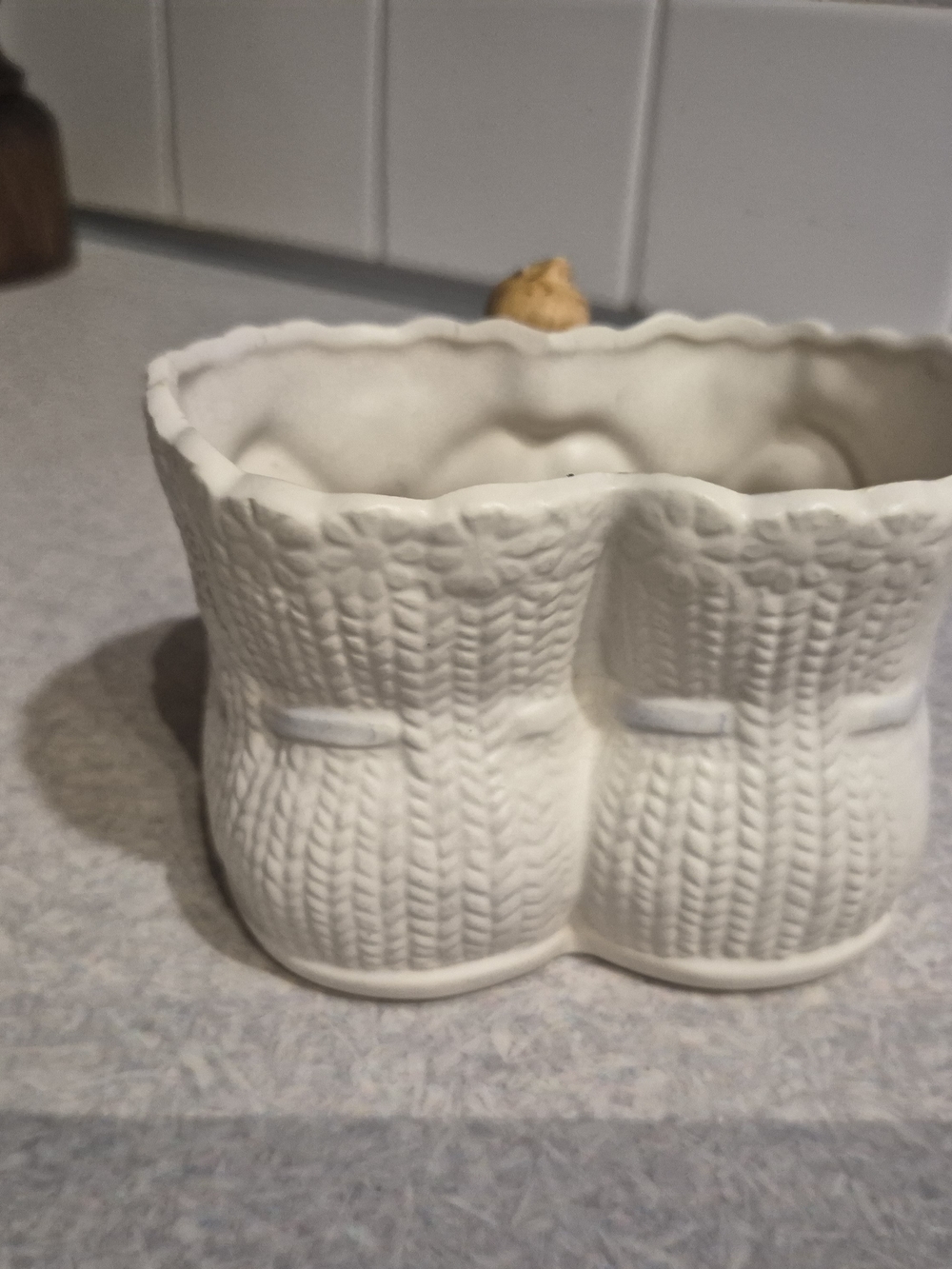 Ceramic Baby Boot Planter with Figurine - White, Pink, Blue - Picture 6 of 6